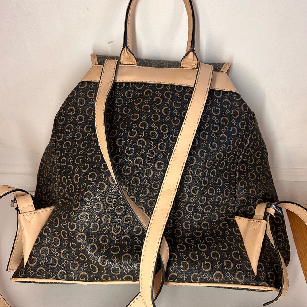 GUESS Monogram Drawstring Backpack — Brown + Tan - Picture 9 of 10